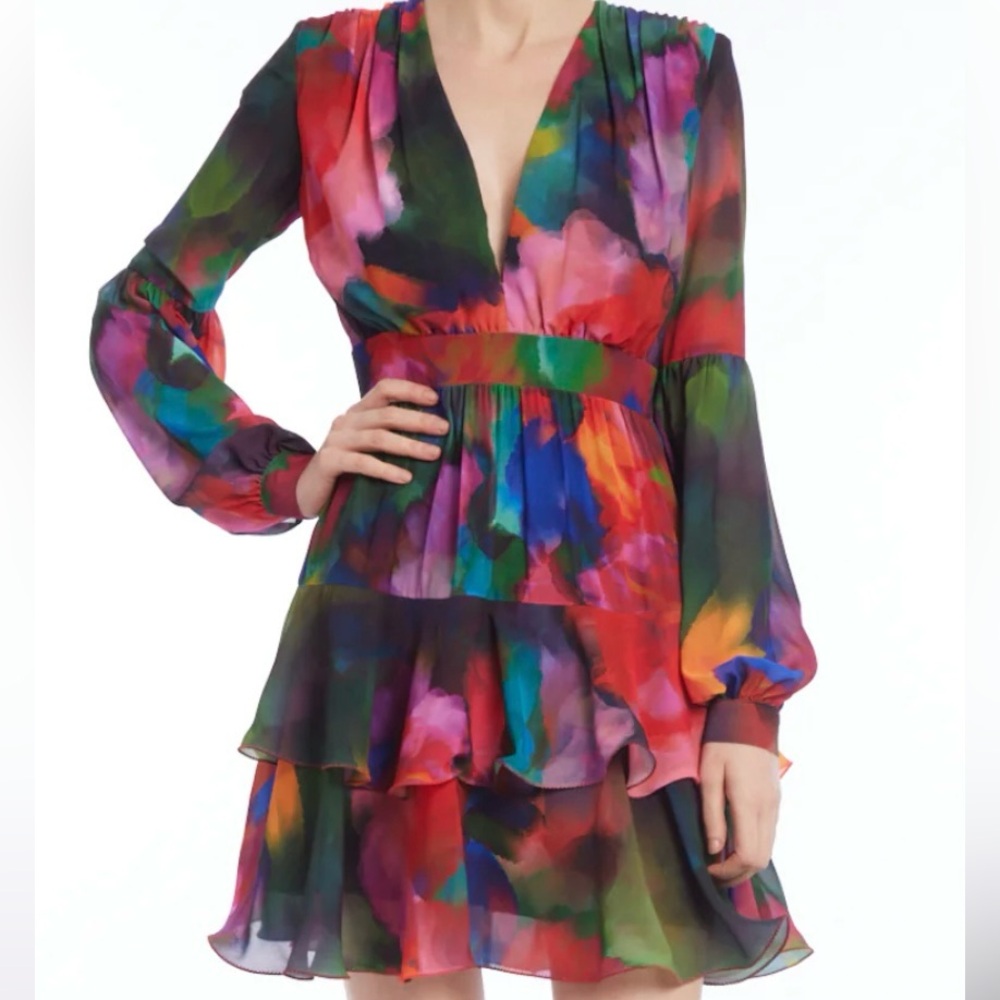 Jewel by Badgley Mischka Green Multicolor Floral Chiffon Dress